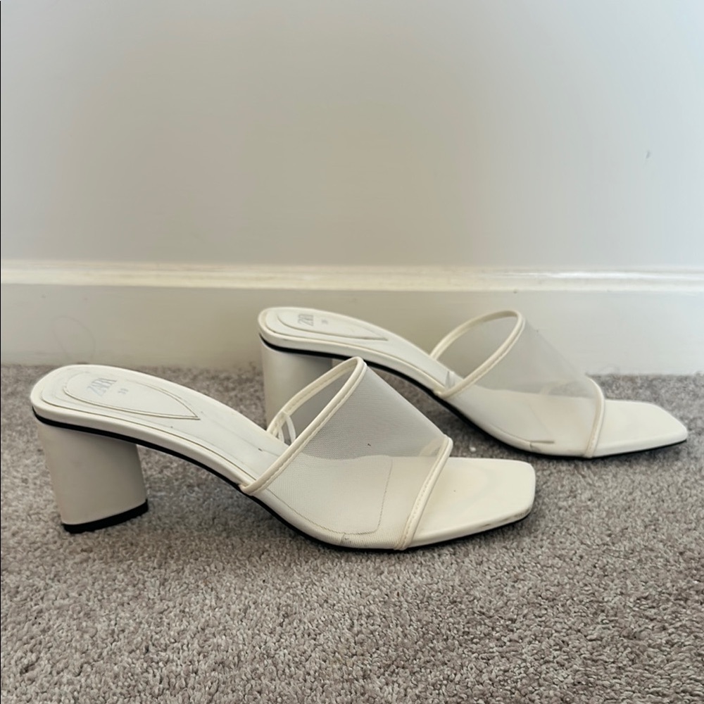 Zara White Block Heel Sandals